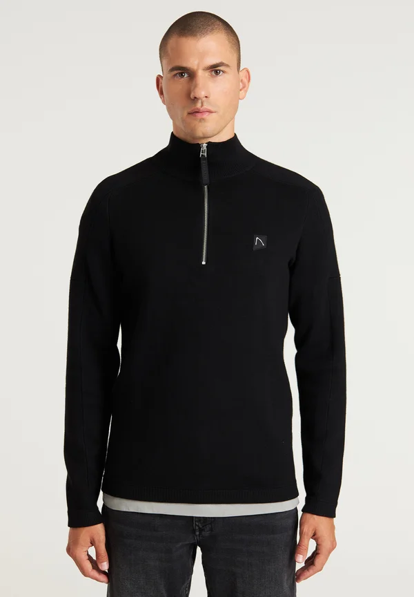 OSCAR HALF ZIP - Strickpullover - black