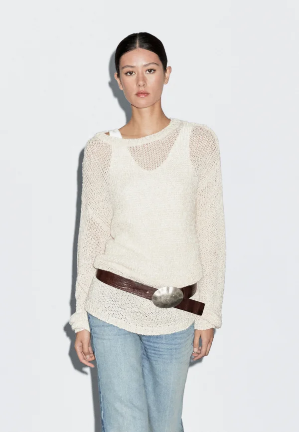 OVERSIZE OPENWORK WITH V-NECK - Strickpullover - beige