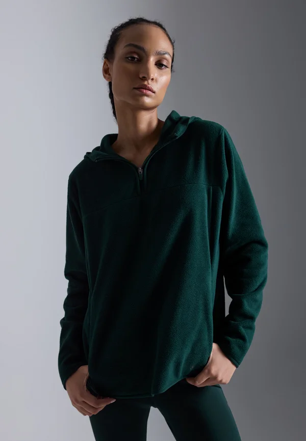 OVERSIZED FLEECE WITH ZIP AND HOOD AND THUMB HOLES - Kapuzenpullover - dark green