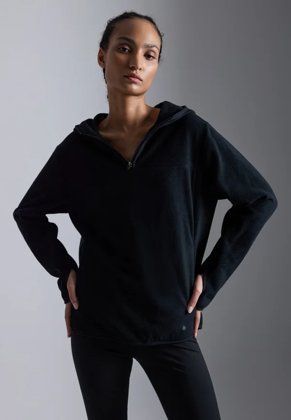 OVERSIZED FLEECE WITH ZIP AND HOOD AND THUMB HOLES - Kapuzenpullover - black
