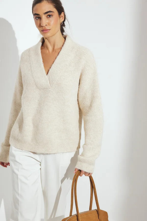 OVERSIZED V-NECK  - Strickpullover - offwhite