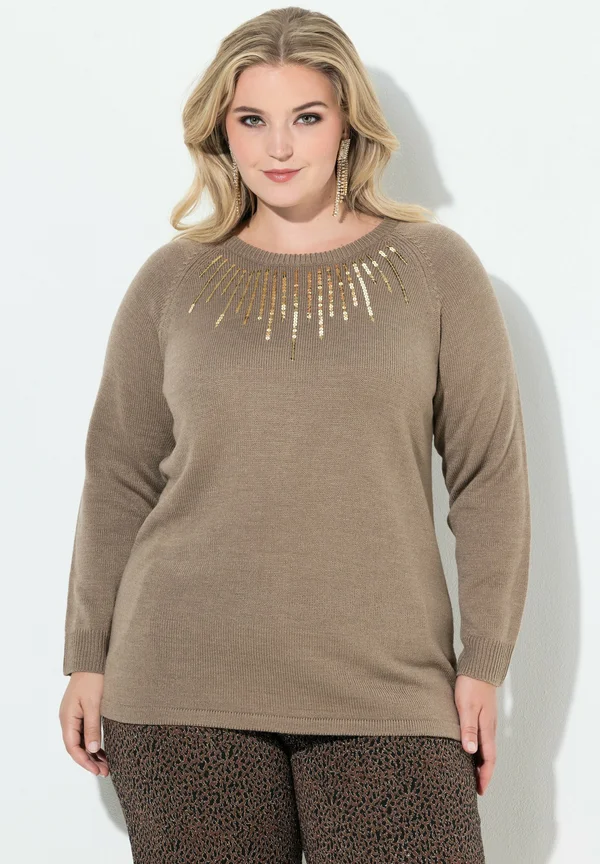 PAILLETTEN RAGLAN-LANGARM - Strickpullover - camel