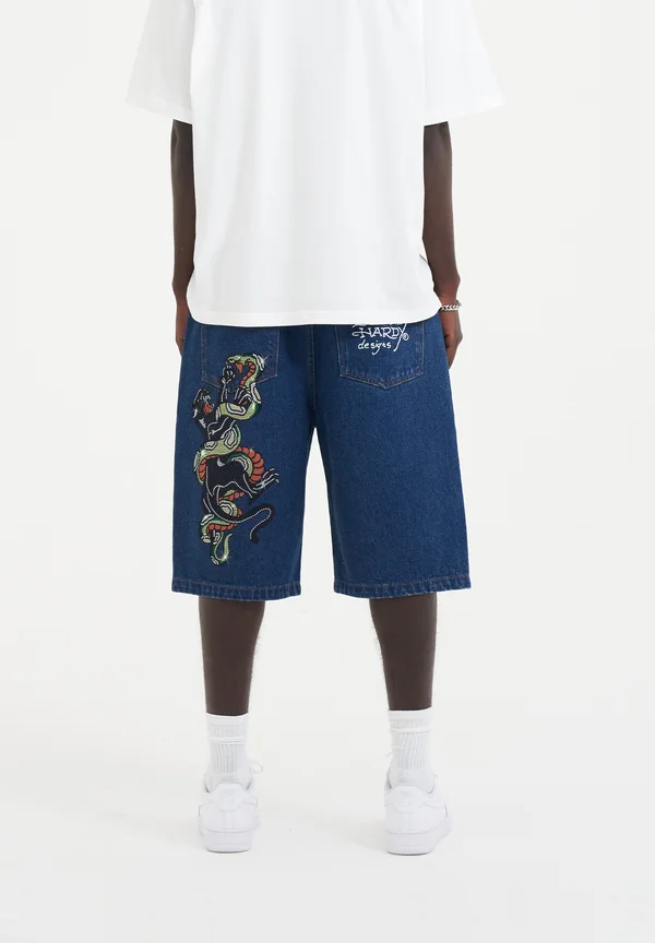 PANTHER SNAKE DIAMANTE  - Jeans Shorts - indigo