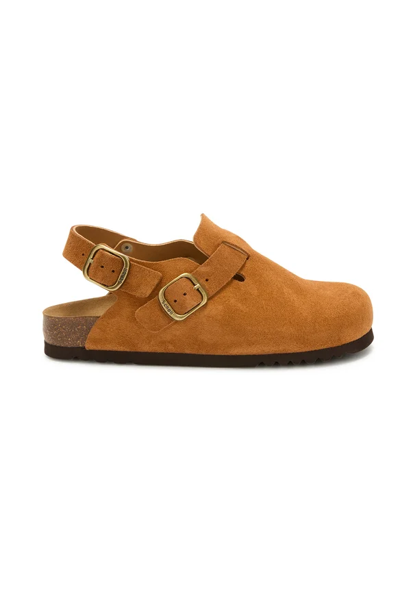 Pantolette flach - cognac