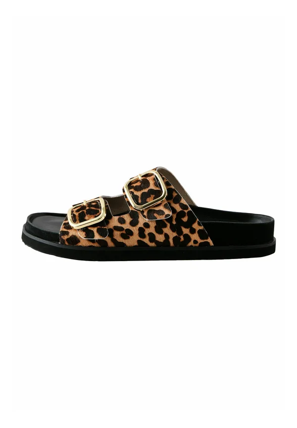 Pantolette flach - leopard print leather