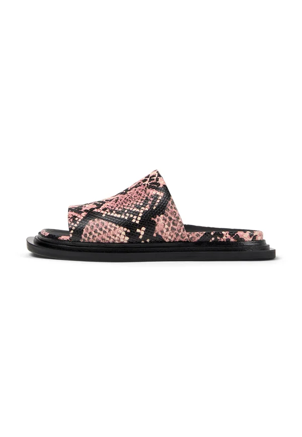 Pantolette flach - rosa schwarz