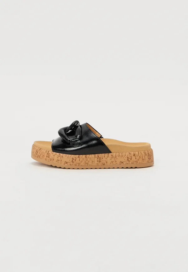 Pantolette flach - schwarz
