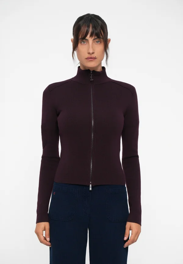 PATCH DETAIL ZIPPED - Strickjacke - merlot