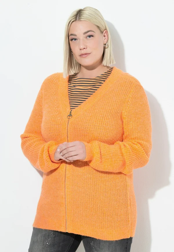 PATENT ZIP UP - Strickjacke - neon orange