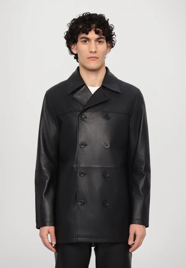 PAUL DOUBLE BREASTED JACKET DISTRESSED - Kurzmantel - nappa black