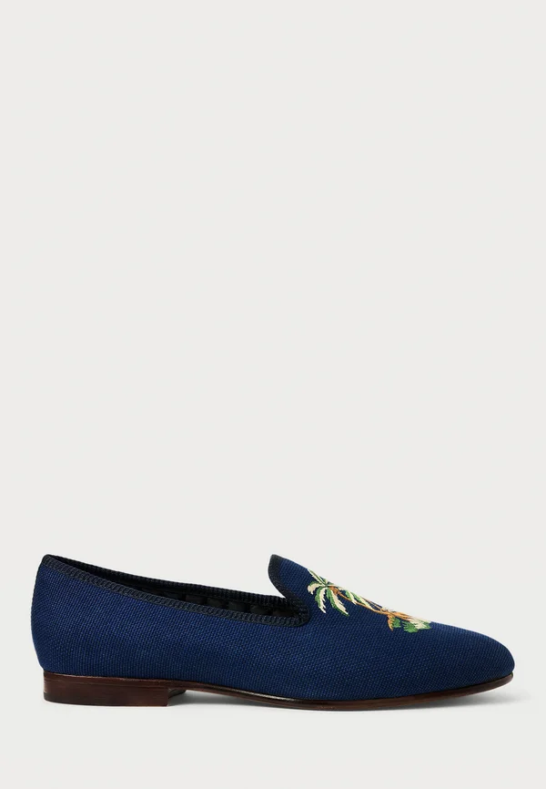 PAXTON EMBROIDERED LINEN-COTTON SLIPPER - Slipper - east side royal
