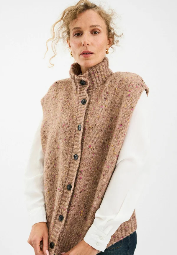 PD-HOLLY BUTTON HIGH NECK  - Strickjacke - lead brown