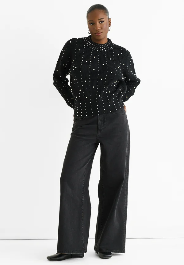 PEARL STUDDED - Strickpullover - schwarz