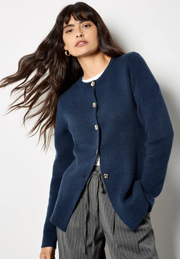 PEBBLE BUTTON - Strickjacke - navy
