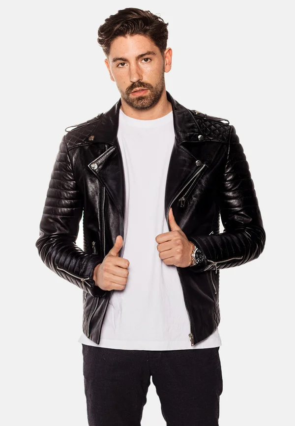 PERFECTO - Lederjacke - black with light silver accessories