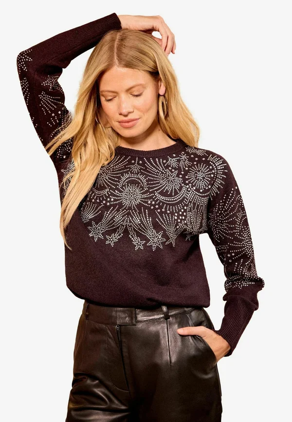 PETITE FIT - EMBELLISHED TIE BACK - Strickpullover - black cherry
