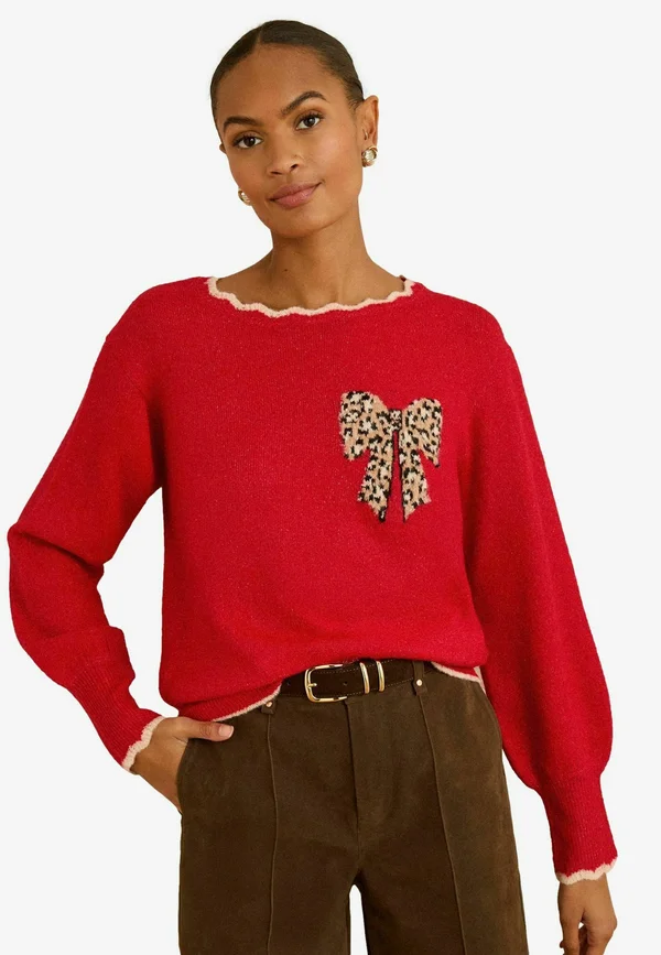 PETITE FIT - SCALLOP - Strickpullover - red leopard print bow