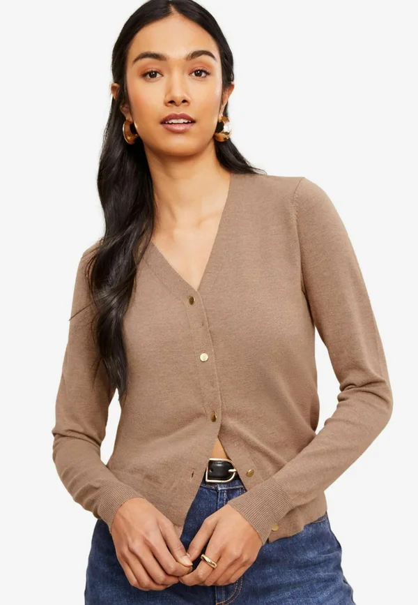 PETITE FIT V NECK  - Strickjacke - taupe