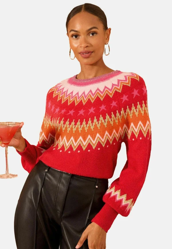 PETITE - PATTERN CREW NECK   - Strickpullover - red lurex fairisle