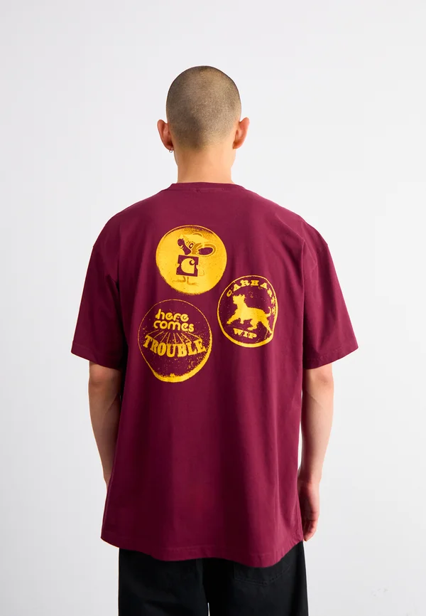 PINS - T-Shirt print - malbec/orange stone washed