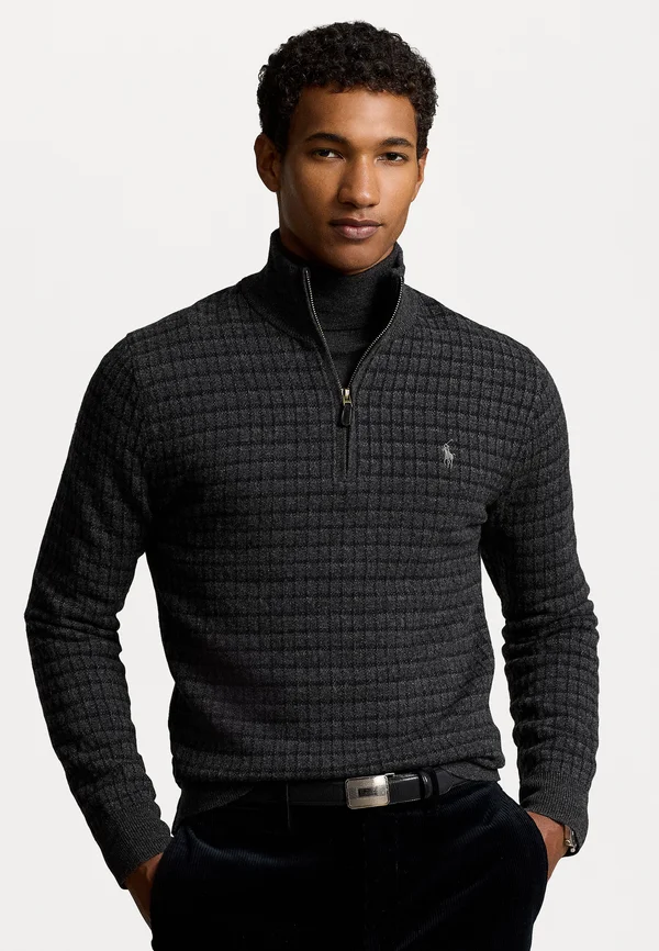 PLAID WOOL QUARTER ZIP SWEATER - Strickpullover - charcoal combo