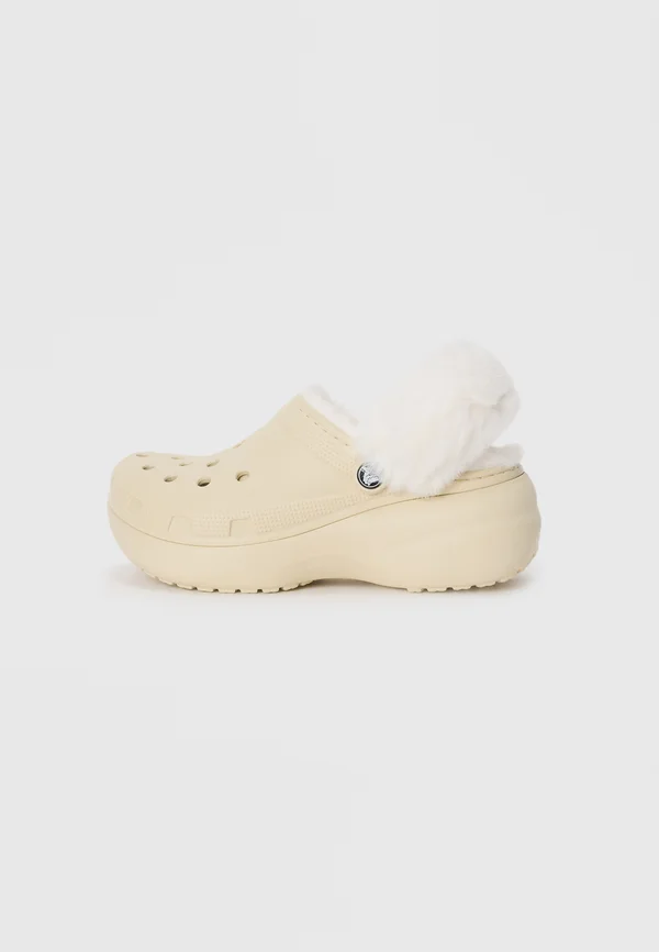 PLATFM LINED FUZZ STRAP  - Pantolette flach - bone