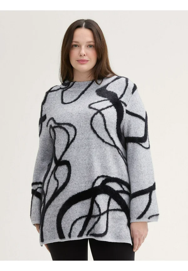PLUS - GEMUSTERTER - Strickpullover - grey geometric knit pattern