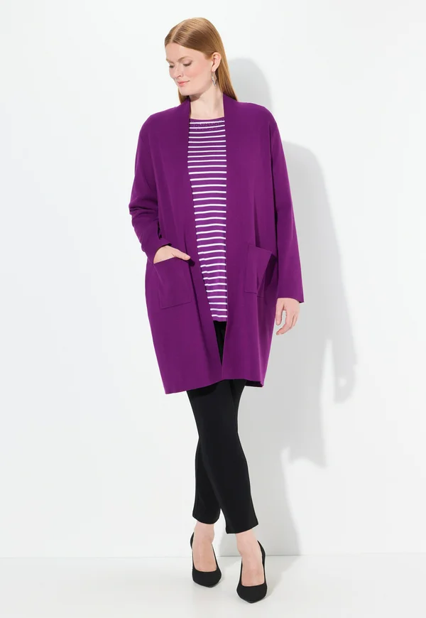 PLUS SIZE LONG OPEN FRONT - Strickjacke - blackberry