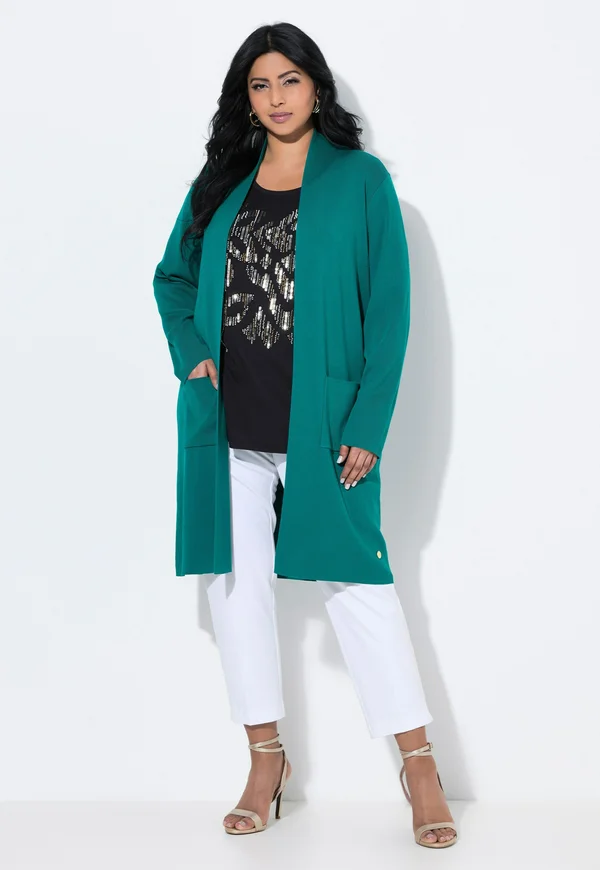 PLUS SIZE LONG OPEN FRONT - Strickjacke - green blue