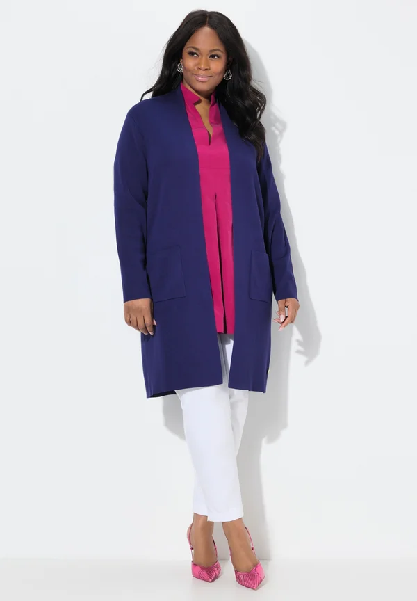 PLUS SIZE LONG OPEN FRONT - Strickjacke - ink blue
