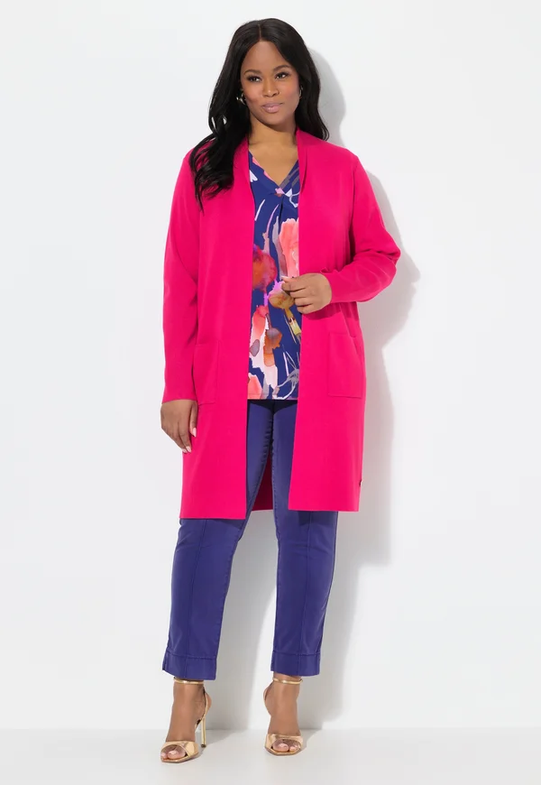 PLUS SIZE LONG OPEN FRONT - Strickjacke - red pink