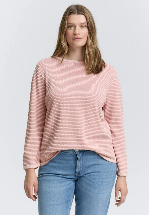 PLUS SIZE - MIT U-BOOT-AUSSCHNITT - Strickpullover - rose bubble knit stripe