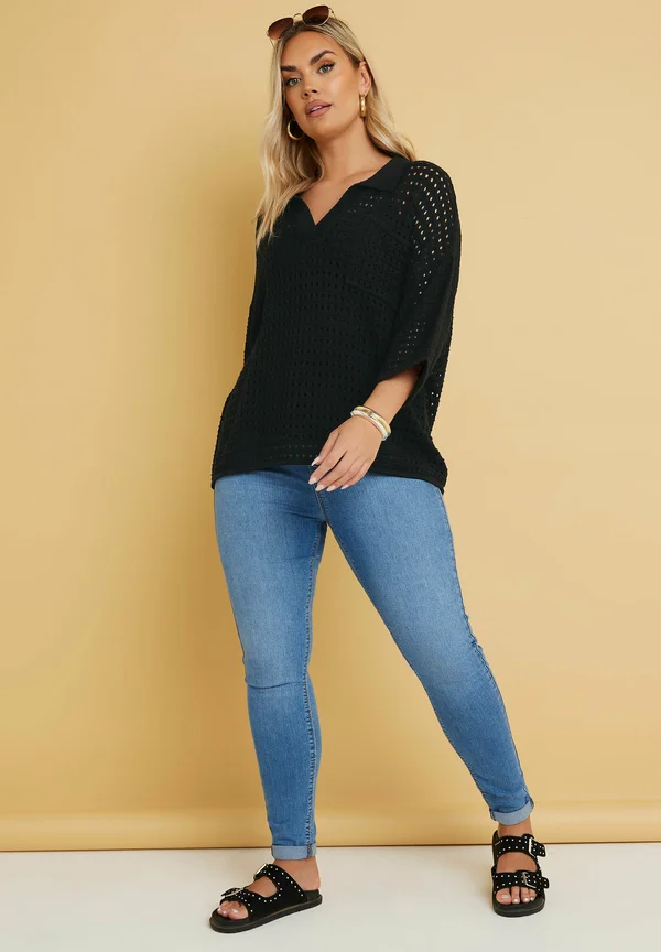 POINTELLE  - Strickpullover - black