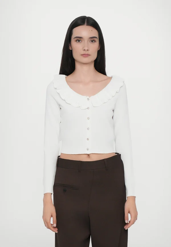 POINTELLE TRIM SHORT CARDIGAN - Strickjacke - cream