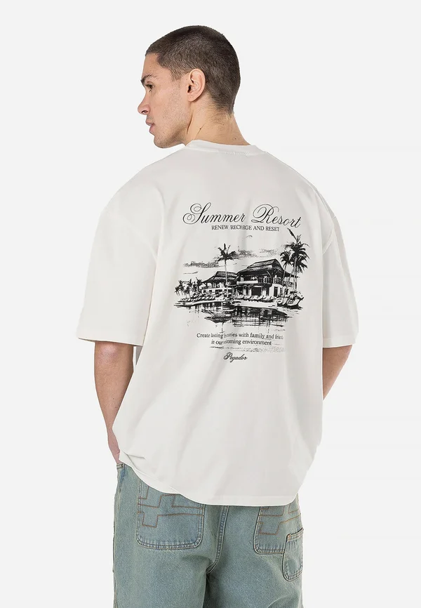 POLION OVERSIZED TEE - T-Shirt print - washed warm white