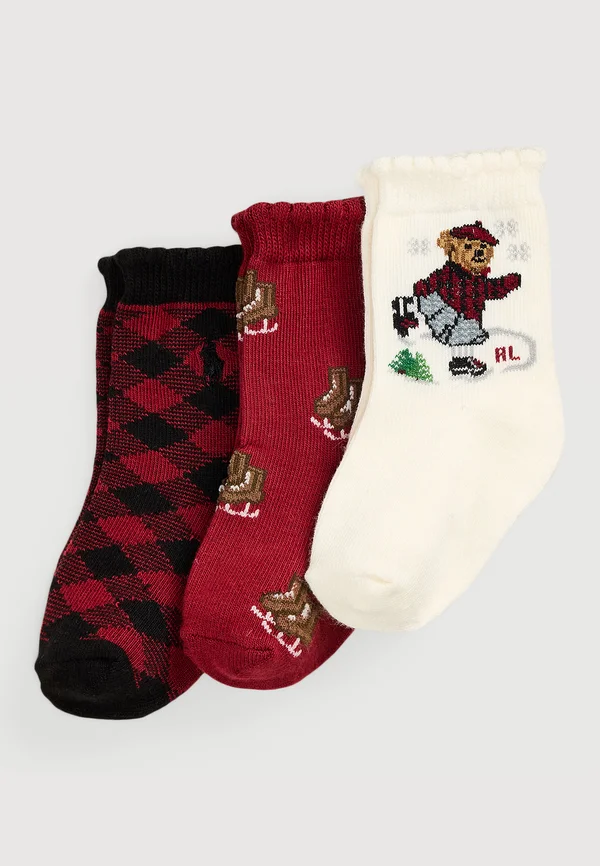 POLO BEAR SCALLOPED CREW SOCK 3 PACK UNISEX - Socken - ivory/red/black