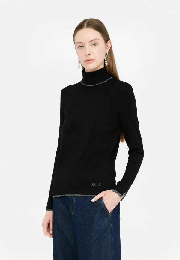 POLO-NECK WITH DETAILS - Strickpullover - black