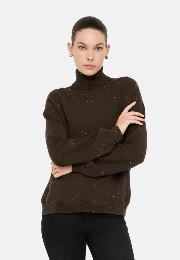 POLO-NECK WITH MICRO-SEQUINS - Strickpullover - brown