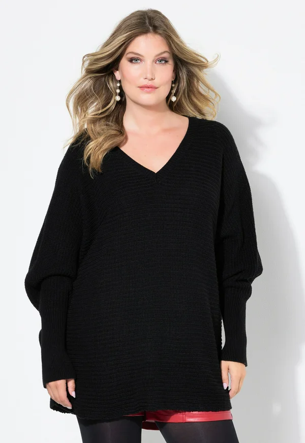 PONCHO-LOOK V-AUSSCHNITT - Strickpullover - black