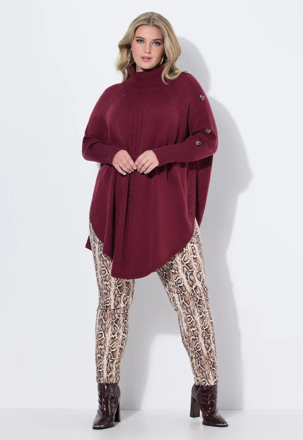 PONCHO-STYLE ZOPFMUSTER ZIPFELSAUM - Strickpullover - dark claret