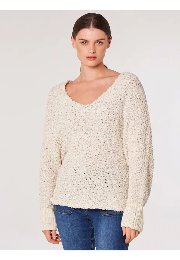 POPCORN BATWING - Strickpullover - stone