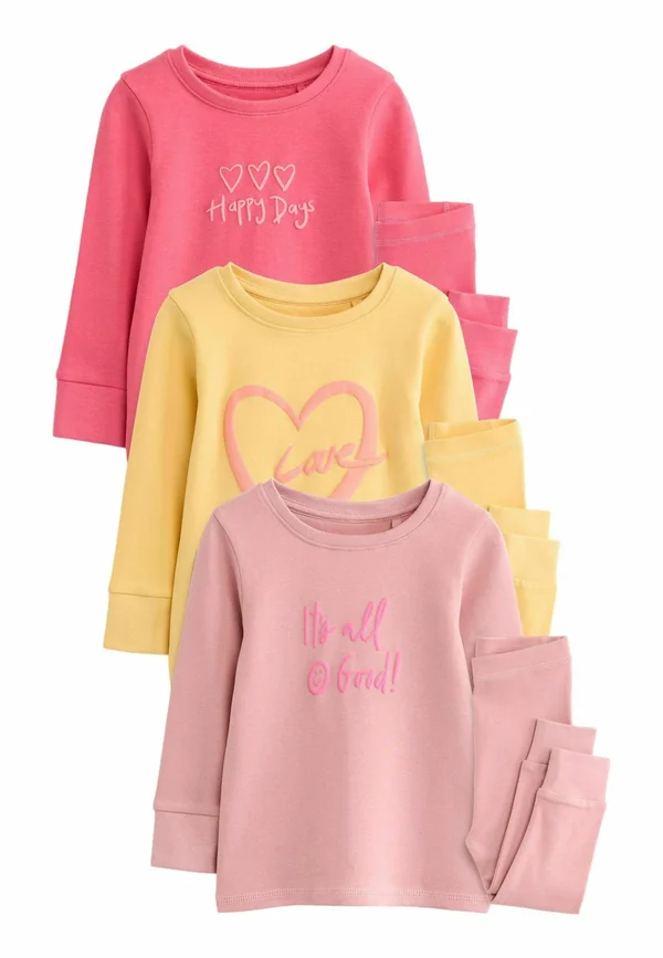 PRINTED 3 PACK - REGULAR FIT - Nachtwäsche Set - pink yellow slogan