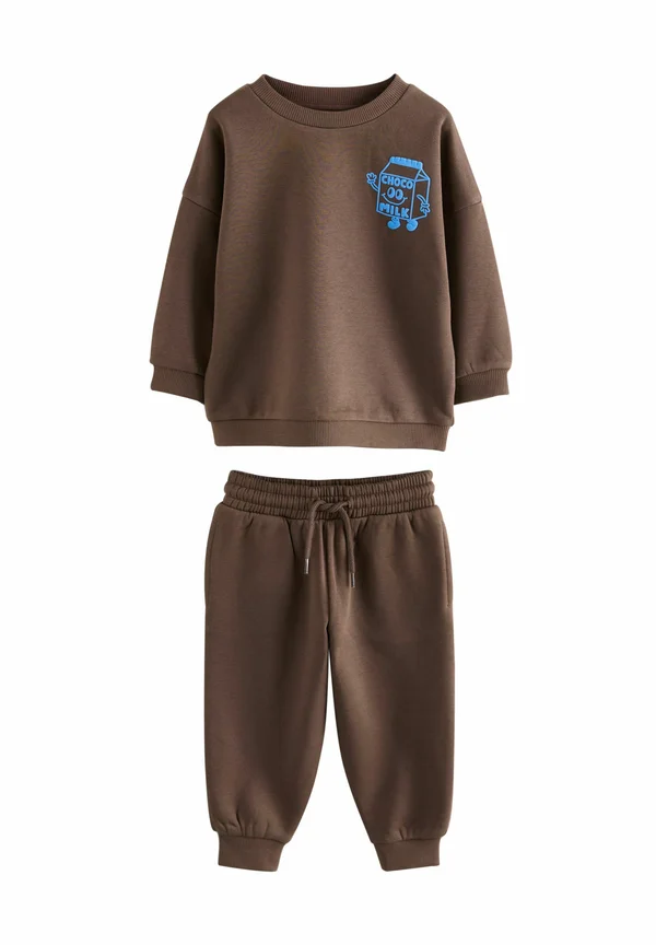 PRINTED CREW AND JOGGERS SET - Trainingsanzug - chocolate brown printed