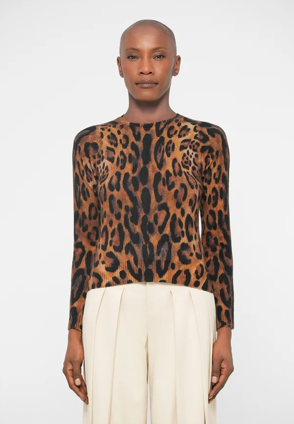 PRINTED LEOPARD CREW - Strickpullover - brown
