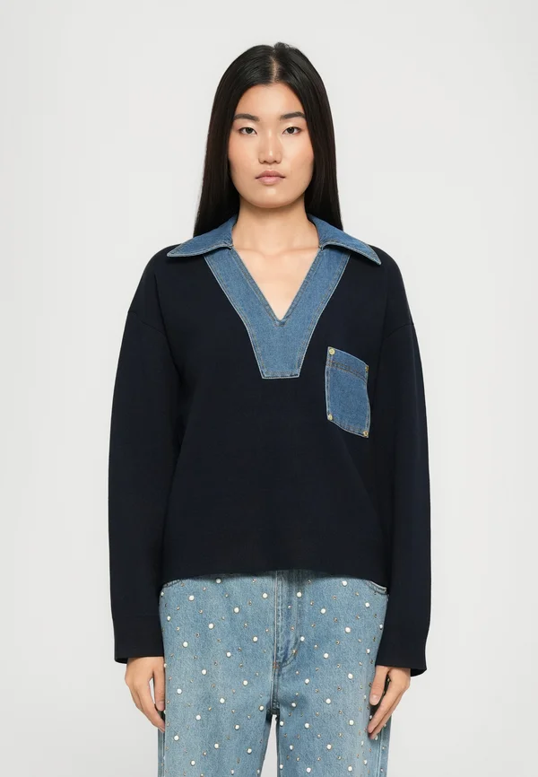 PULL AVEC COL VAREUSE  - Strickpullover - marine