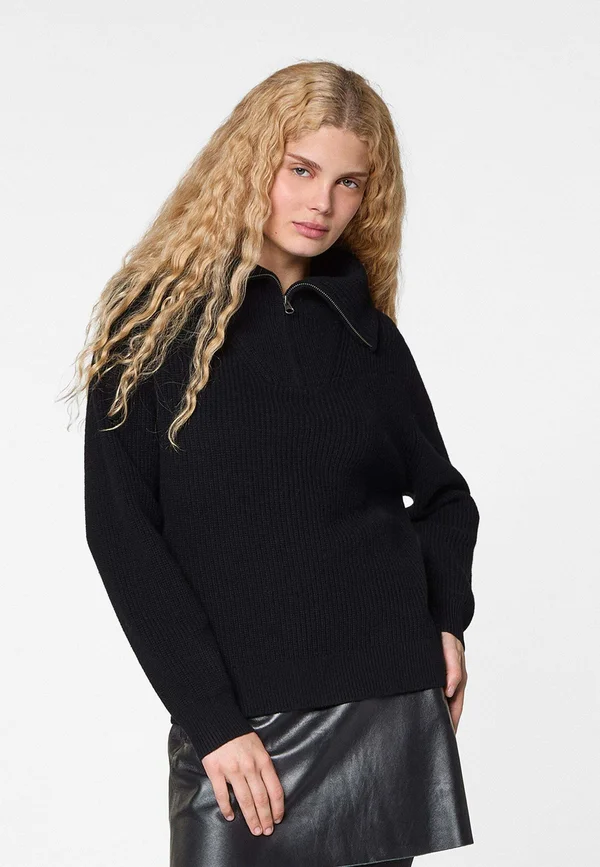 PULL COL ZIPPÉ - Strickpullover - noir