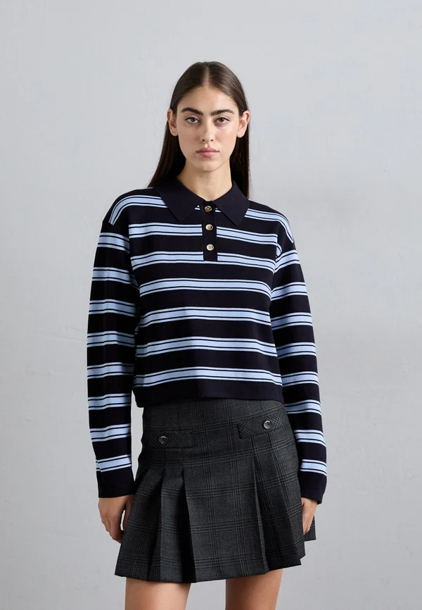 PULL POLO MANCHES LONGUES RAYE - Strickpullover - marine