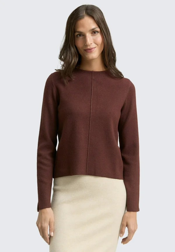 PULLOVER CROPPED MIT STEHKRAGEN - Strickpullover - dark pecan brown melange