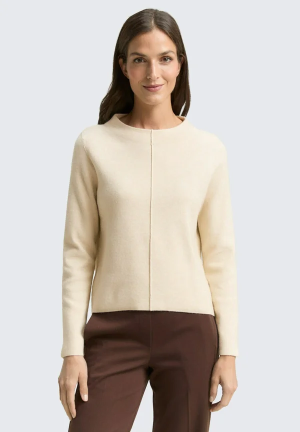 PULLOVER CROPPED MIT STEHKRAGEN - Strickpullover - sand stone beige melange