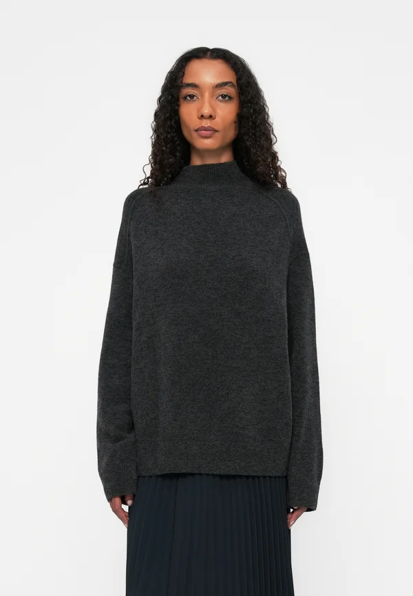 PULLOVER LONG SLEEVE MOCK NECK - Strickpullover - anthra melange